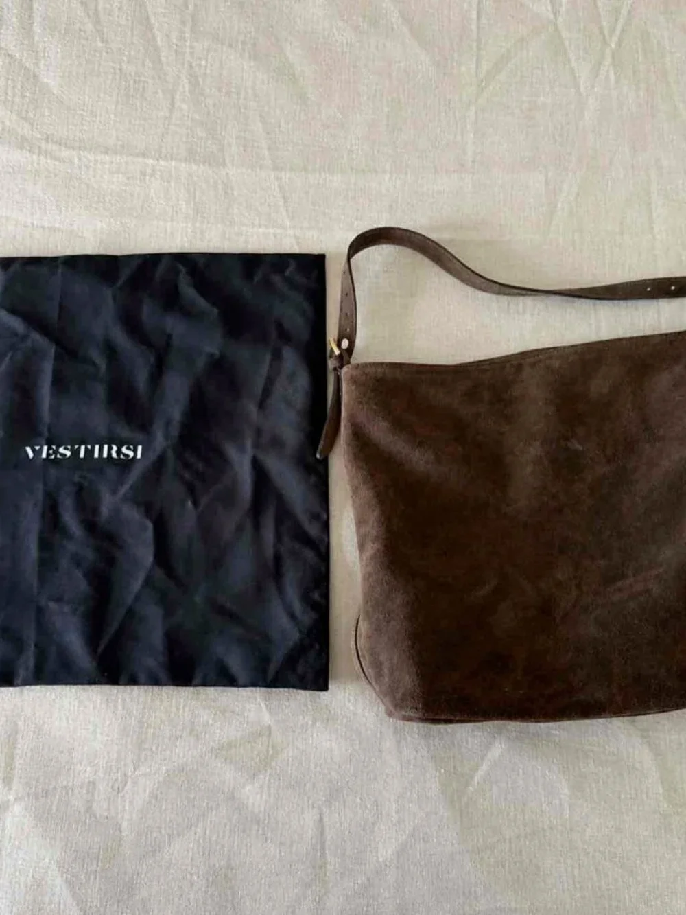VESTIRSI Savannah Dark Chocolate Suede Hobo Bag Italian Leather